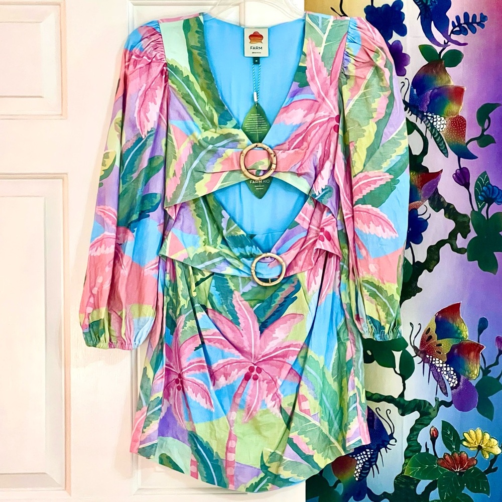 πΊπHPππΊ NWT Farm Rio Beach Vibe Mini Dress - Picture 11 of 16